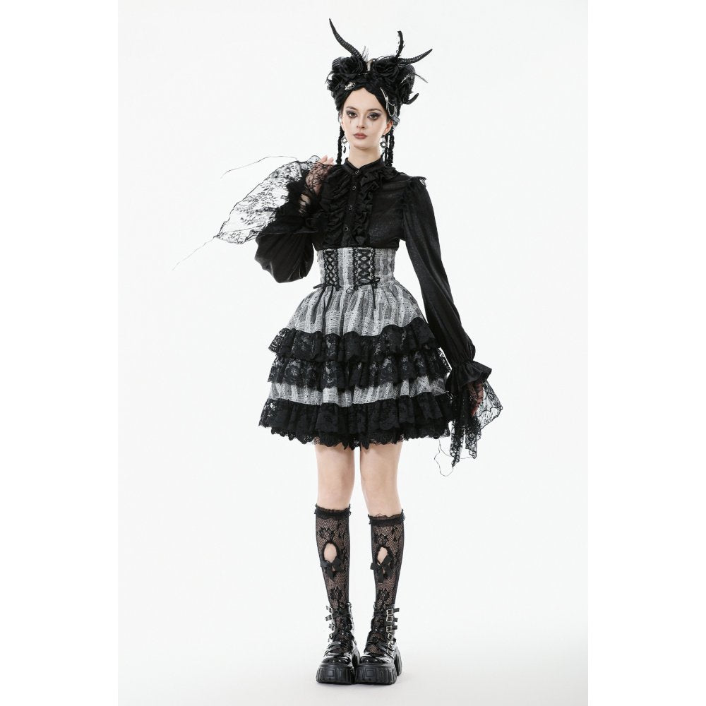 Dark in Love Hexa Layered Tartan Effect Lace Skirt