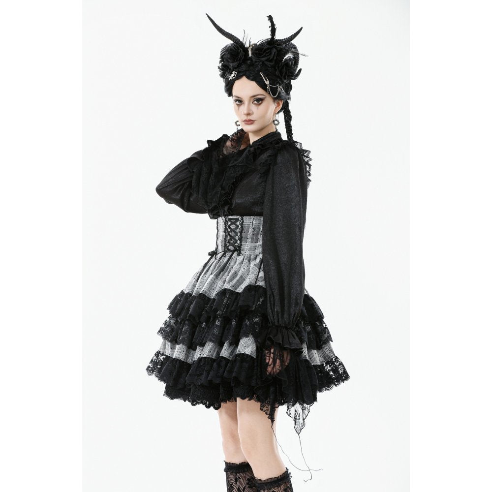 Dark in Love Hexa Layered Tartan Effect Lace Skirt