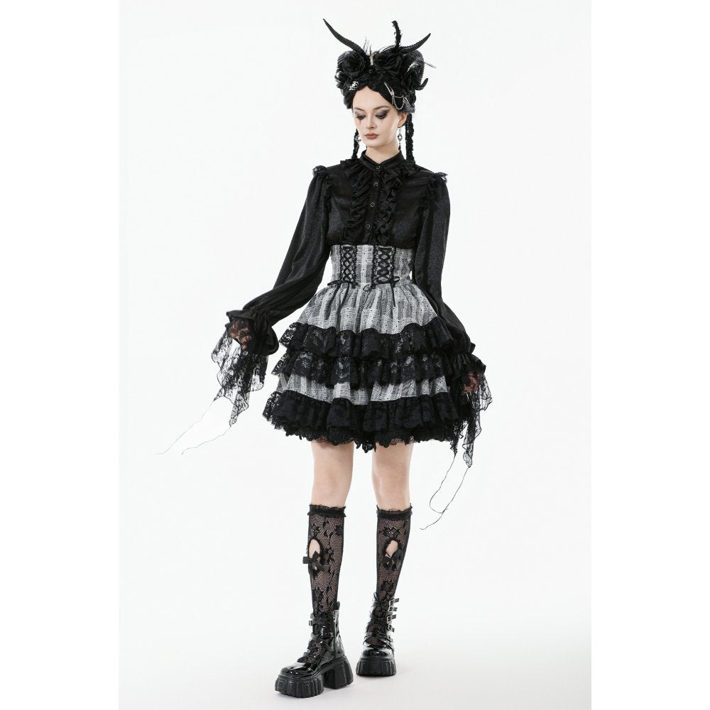 Dark in Love Hexa Layered Tartan Effect Lace Skirt