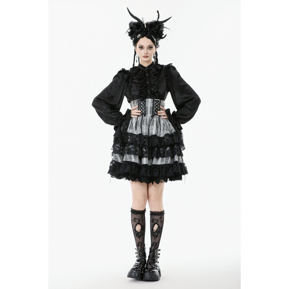 Dark in Love Hexa Layered Tartan Effect Lace Skirt