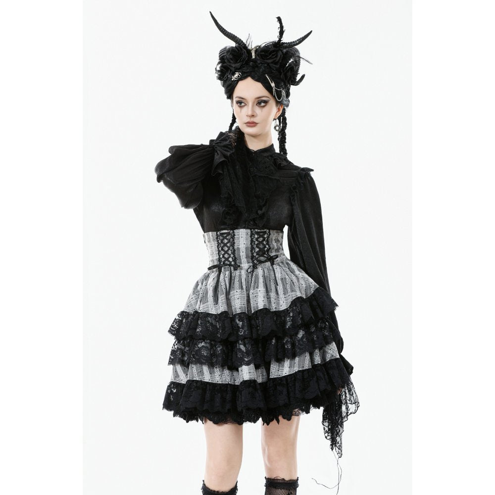 Dark in Love Hexa Layered Tartan Effect Lace Skirt