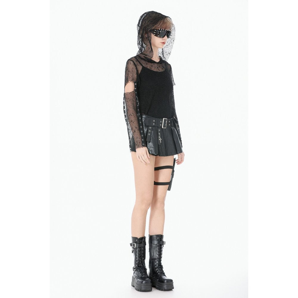 Dark in Love Punk Mesh Hollow-Out Hooded Mesh Top
