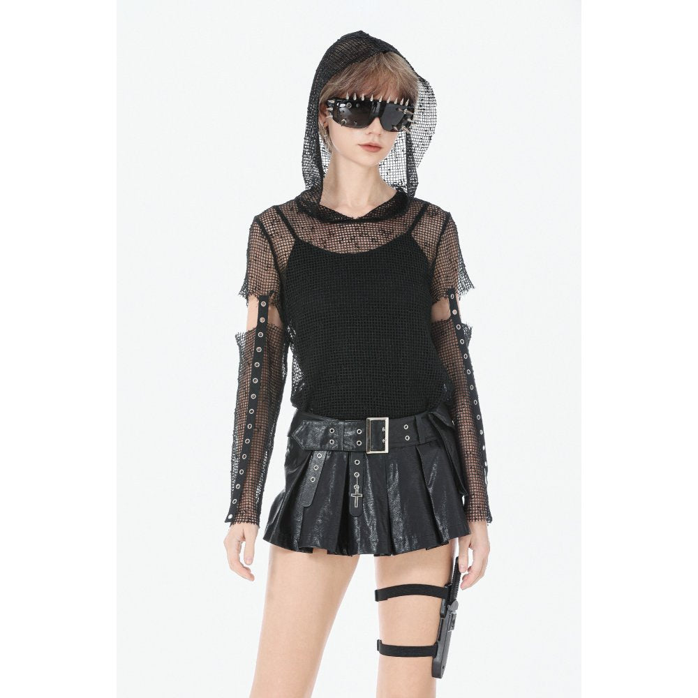 Dark in Love Punk Mesh Hollow-Out Hooded Mesh Top