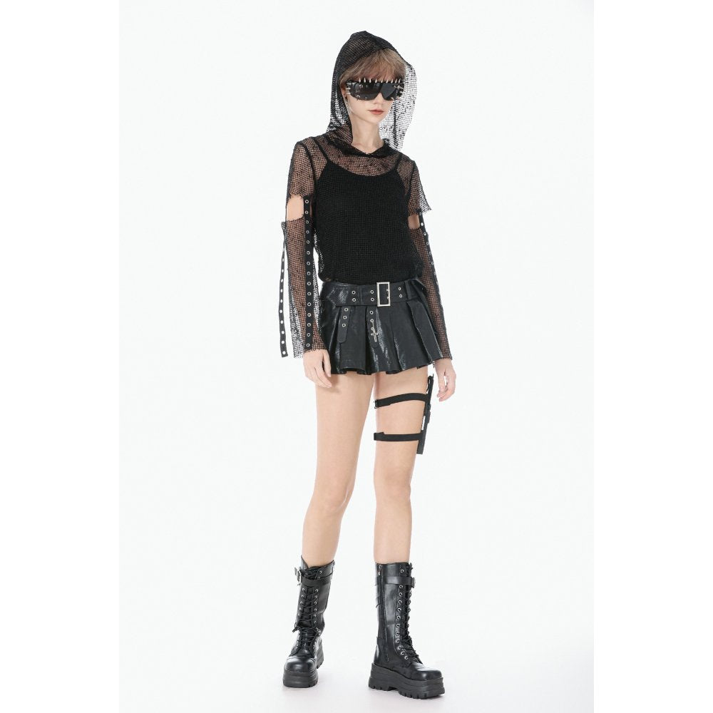 Dark in Love Punk Mesh Hollow-Out Hooded Mesh Top