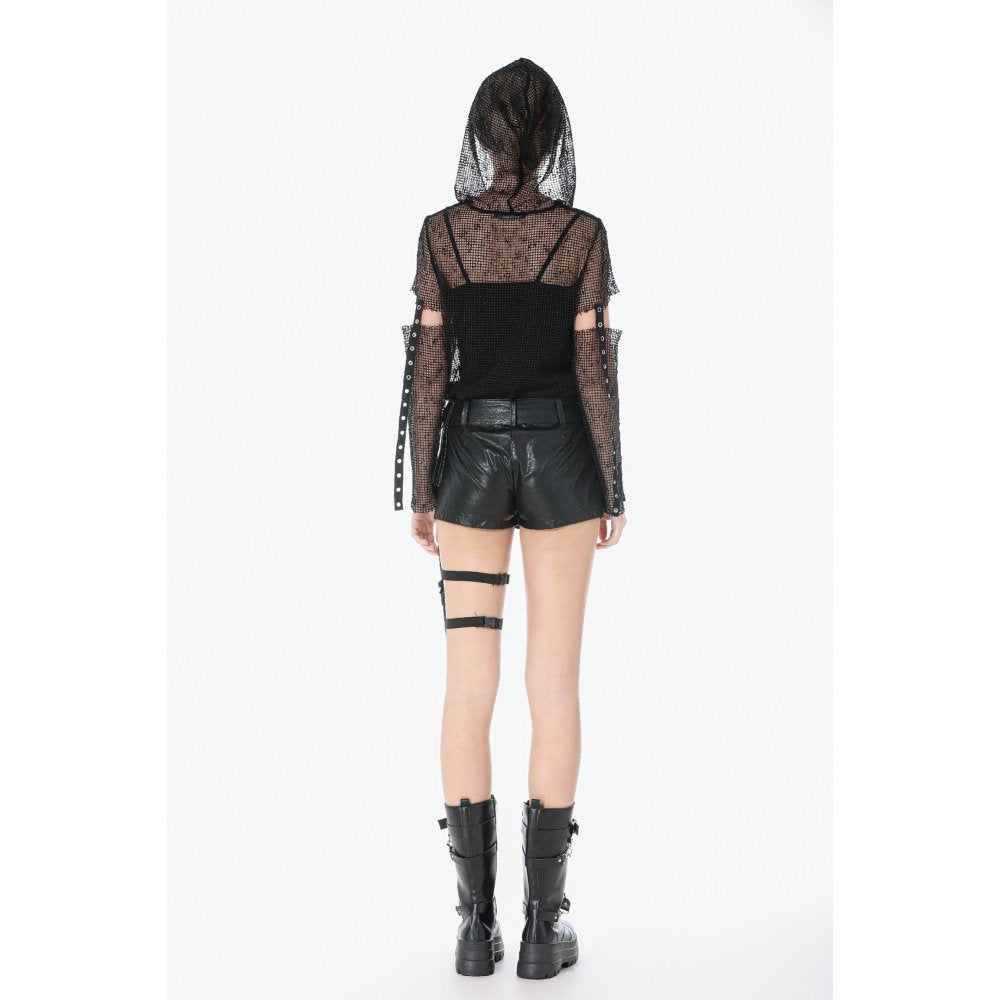 Dark in Love Punk Mesh Hollow-Out Hooded Mesh Top