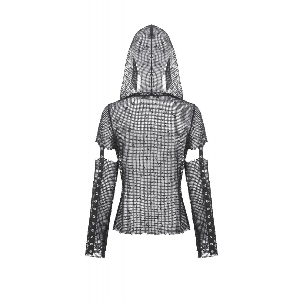 Dark in Love Punk Mesh Hollow-Out Hooded Mesh Top