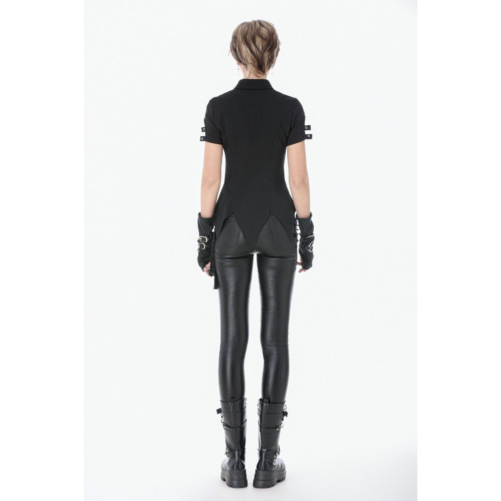 Dark in Love Ruptured Lace-Up Goth Shirt - D-Ring Hardware & Handkerchief Hem