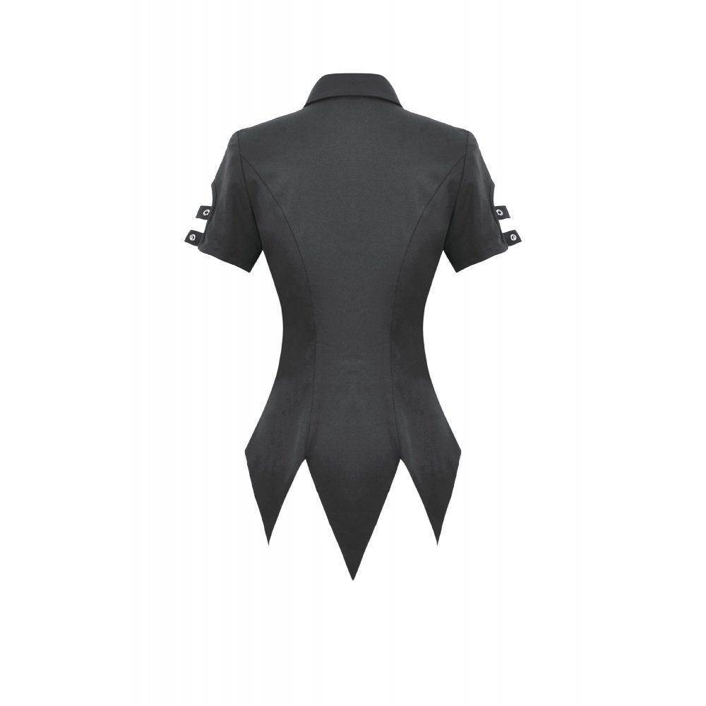 Dark in Love Ruptured Lace-Up Goth Shirt - D-Ring Hardware & Handkerchief Hem
