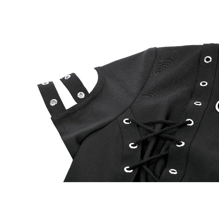 Dark in Love Ruptured Lace-Up Goth Shirt - D-Ring Hardware & Handkerchief Hem
