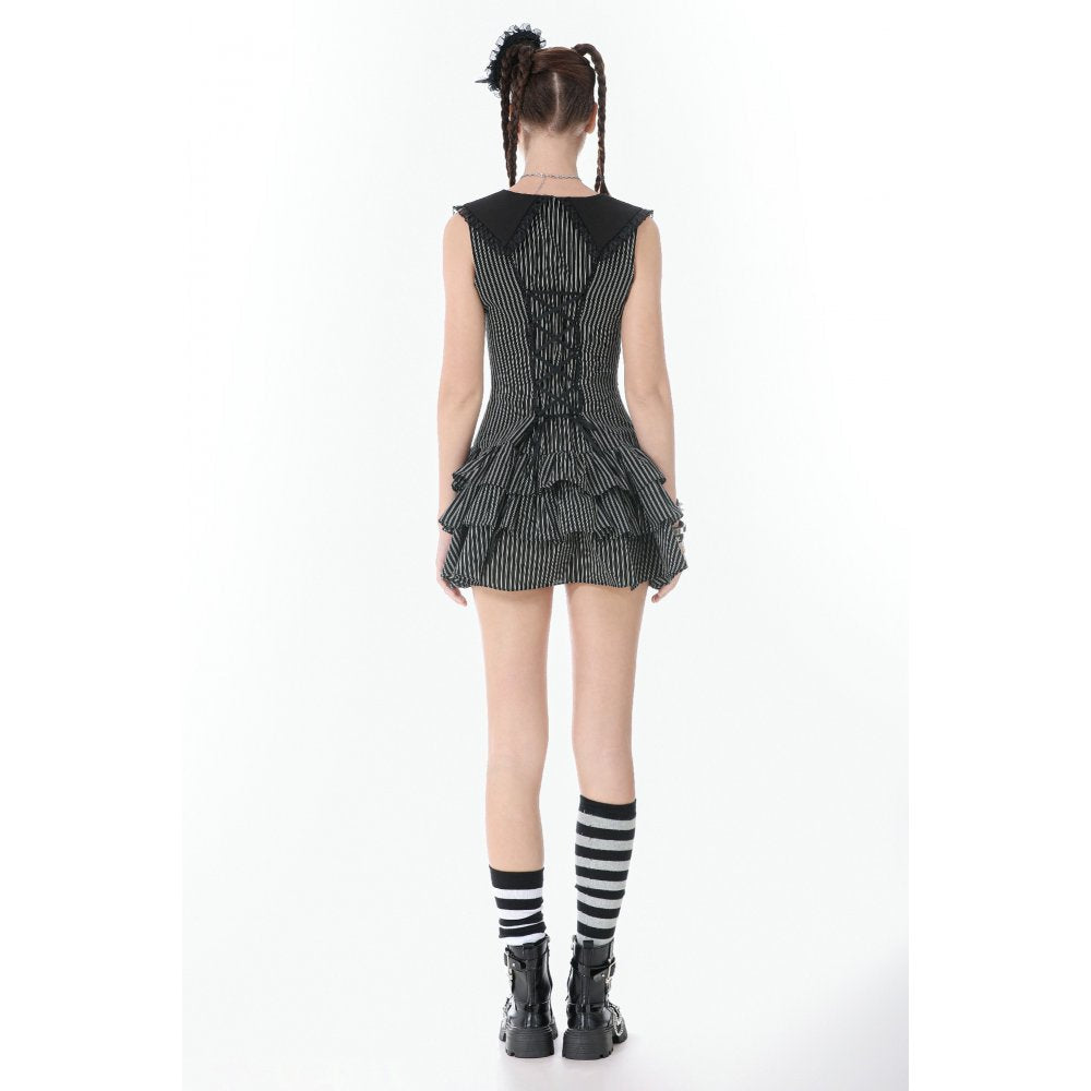 Dark in Love Vintage Striped Ruffle Tier Dress