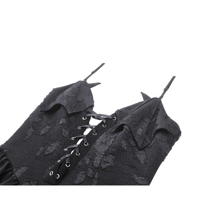 Dark in Love Zemira Goth Dress - 3D Floral Plunge Lace-Up Batwing Bust