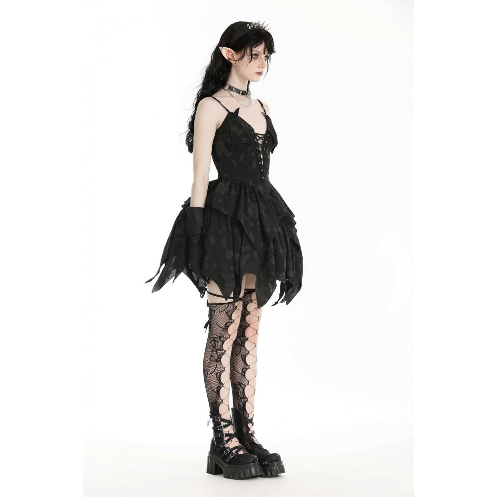 Dark in Love Zemira Goth Dress - 3D Floral Plunge Lace-Up Batwing Bust