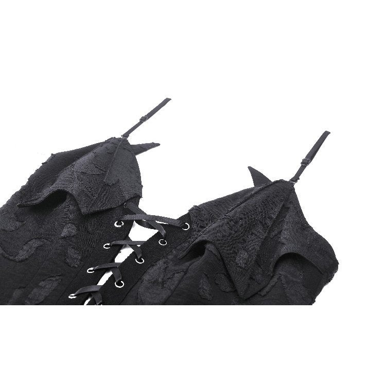 Dark in Love Zemira Goth Dress - 3D Floral Plunge Lace-Up Batwing Bust