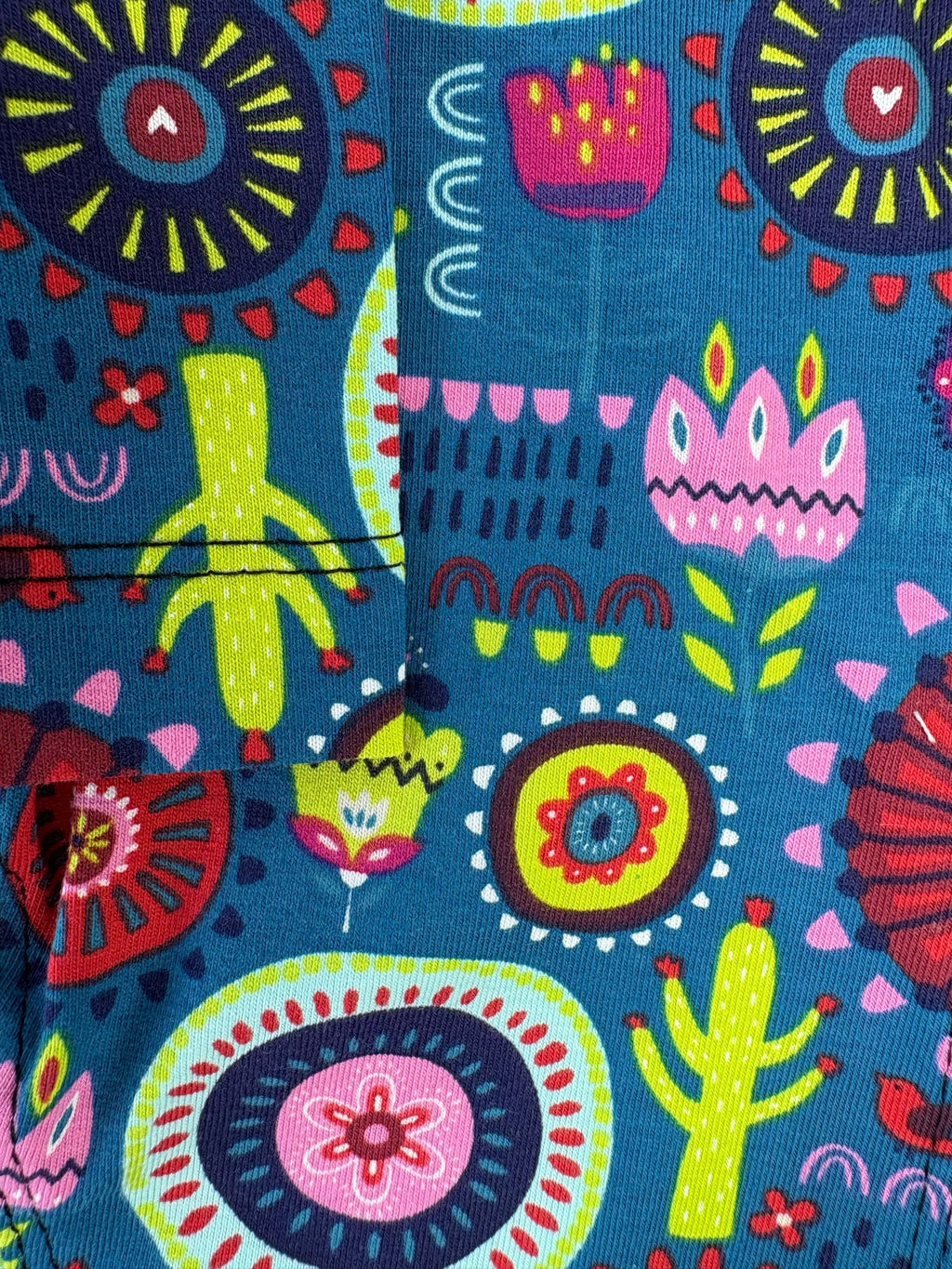 Jersey T-Shirt- Blue Cactus Folk Pattern
