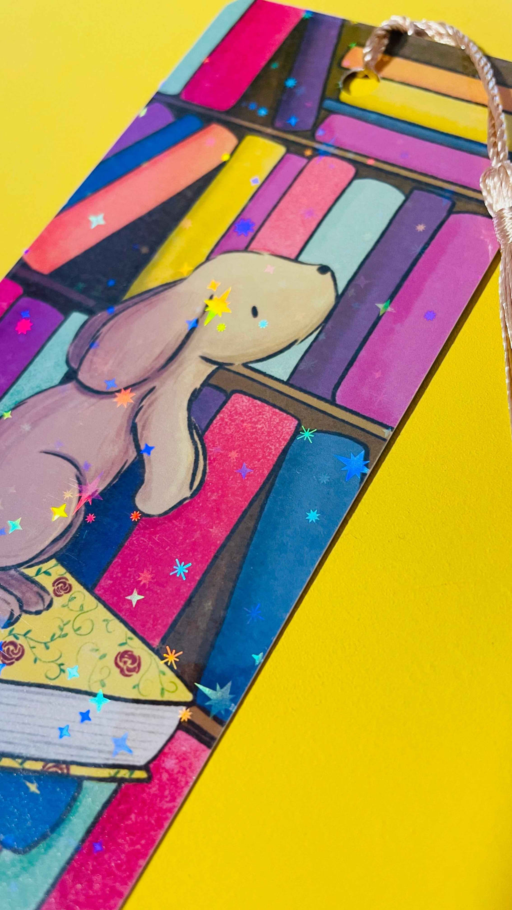 Library Bunny Rainbow Holographic Bookmark