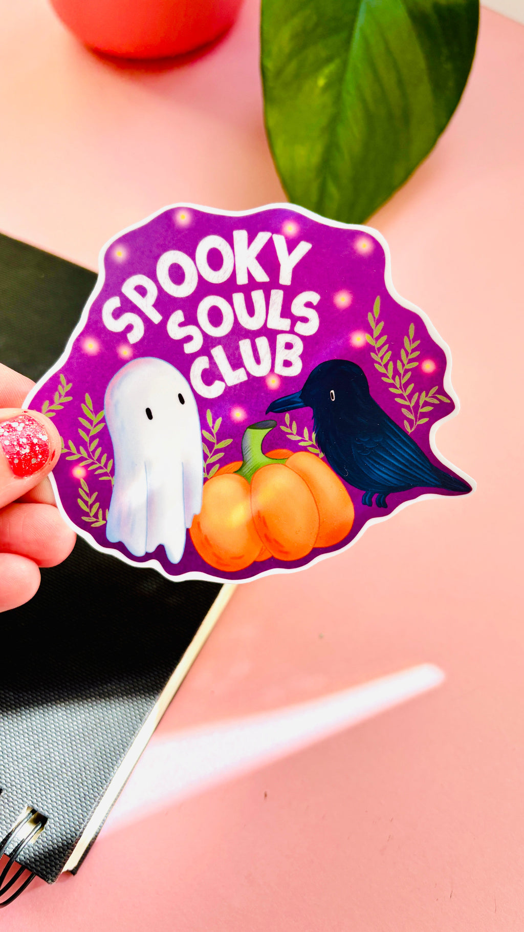 Spooky Souls Club Vinyl Sticker – Cute Ghost, Pumpkin & Raven Halloween Sticker