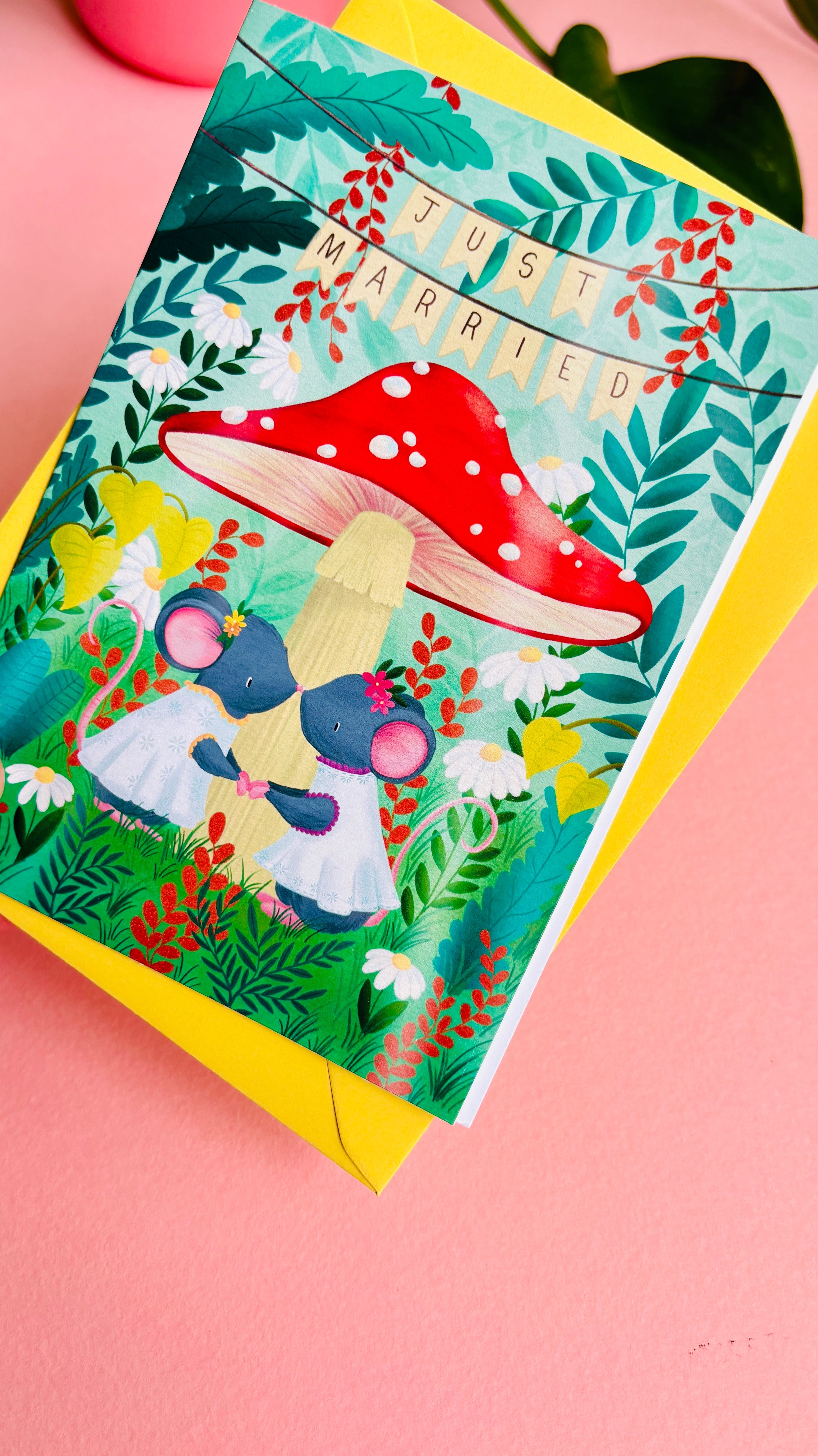 Handmade Lesbian Wedding Card- Whimsical Just Married Greetings Card