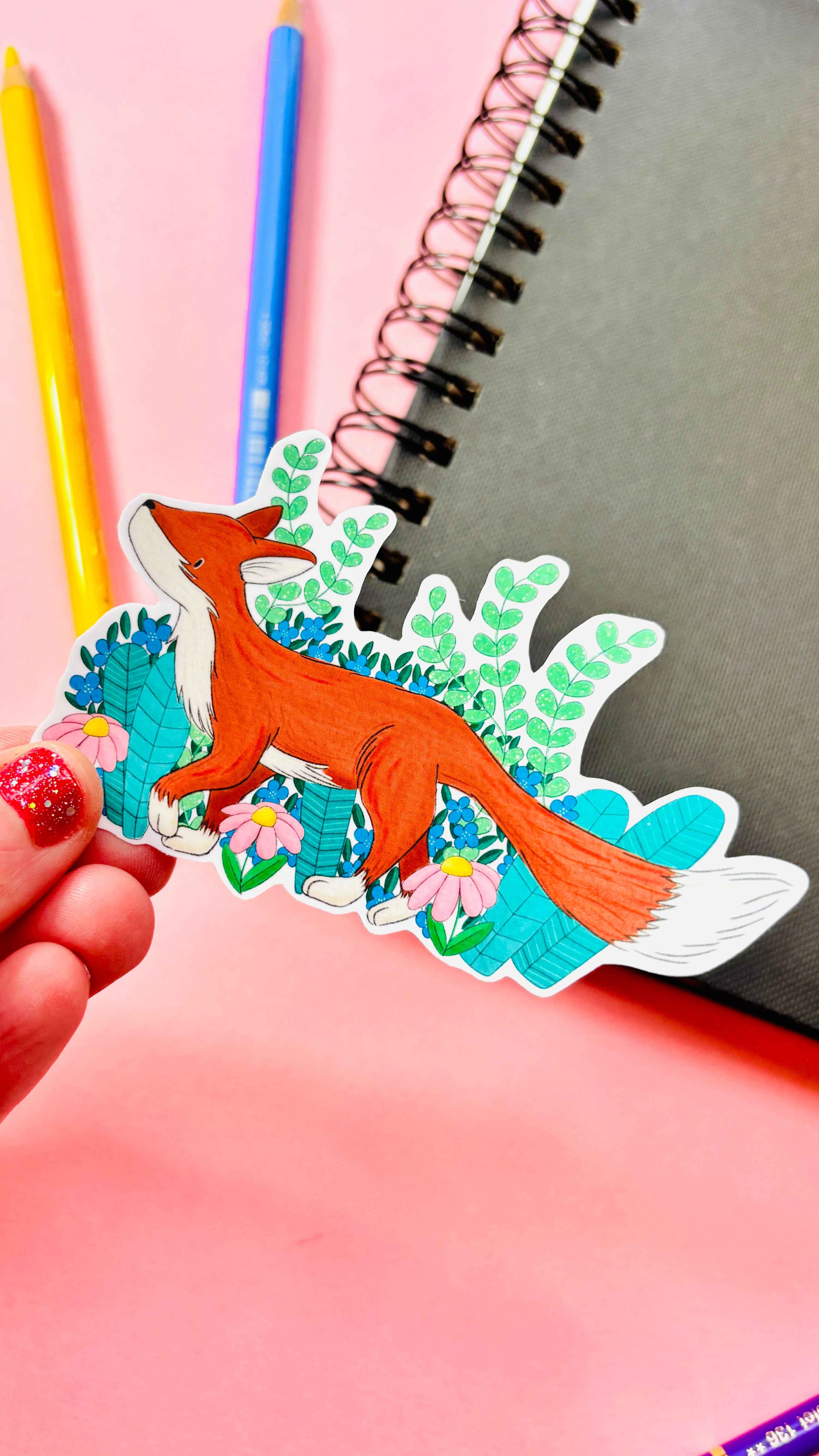 Spring Friends Hen or Fox Illustrated Vinyl Sticker