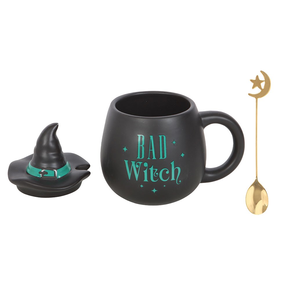 Witch Cauldron Mug Lid Spoon Gothic Witchy Cup