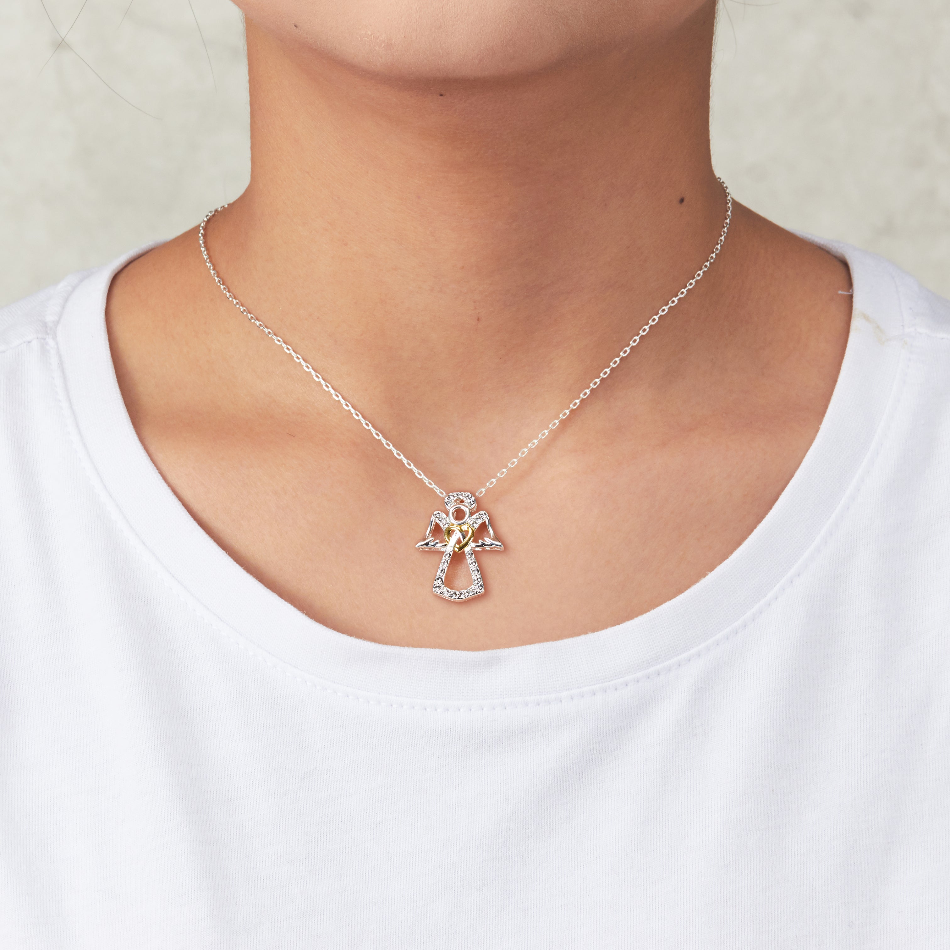 Guardian Angel Necklace with Quote Card Created with Zircondia® Crystals