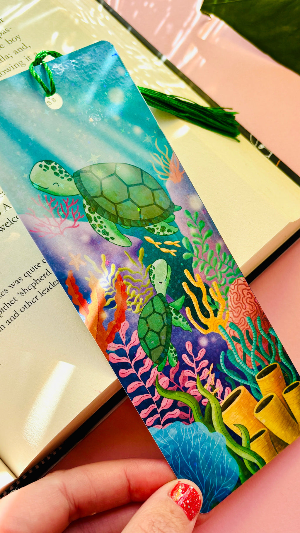 Sea Turtle Bookmark – Holographic Ocean Bookmark with Tassel