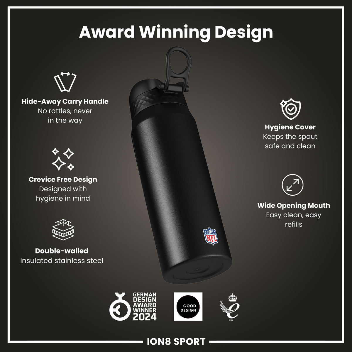 NFL x ION8 Insulated Steel Water Bottle, NFL Cowboys, 750ml (24oz)