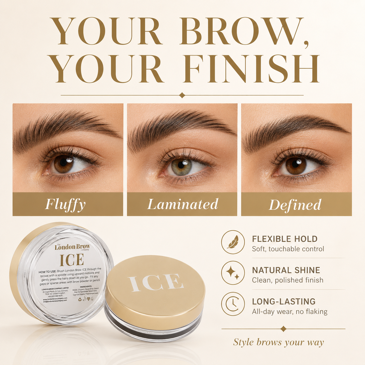 London Brow ICE – Waterless Brow Styling Wax for Fluffy, Laminated & Defined Brows