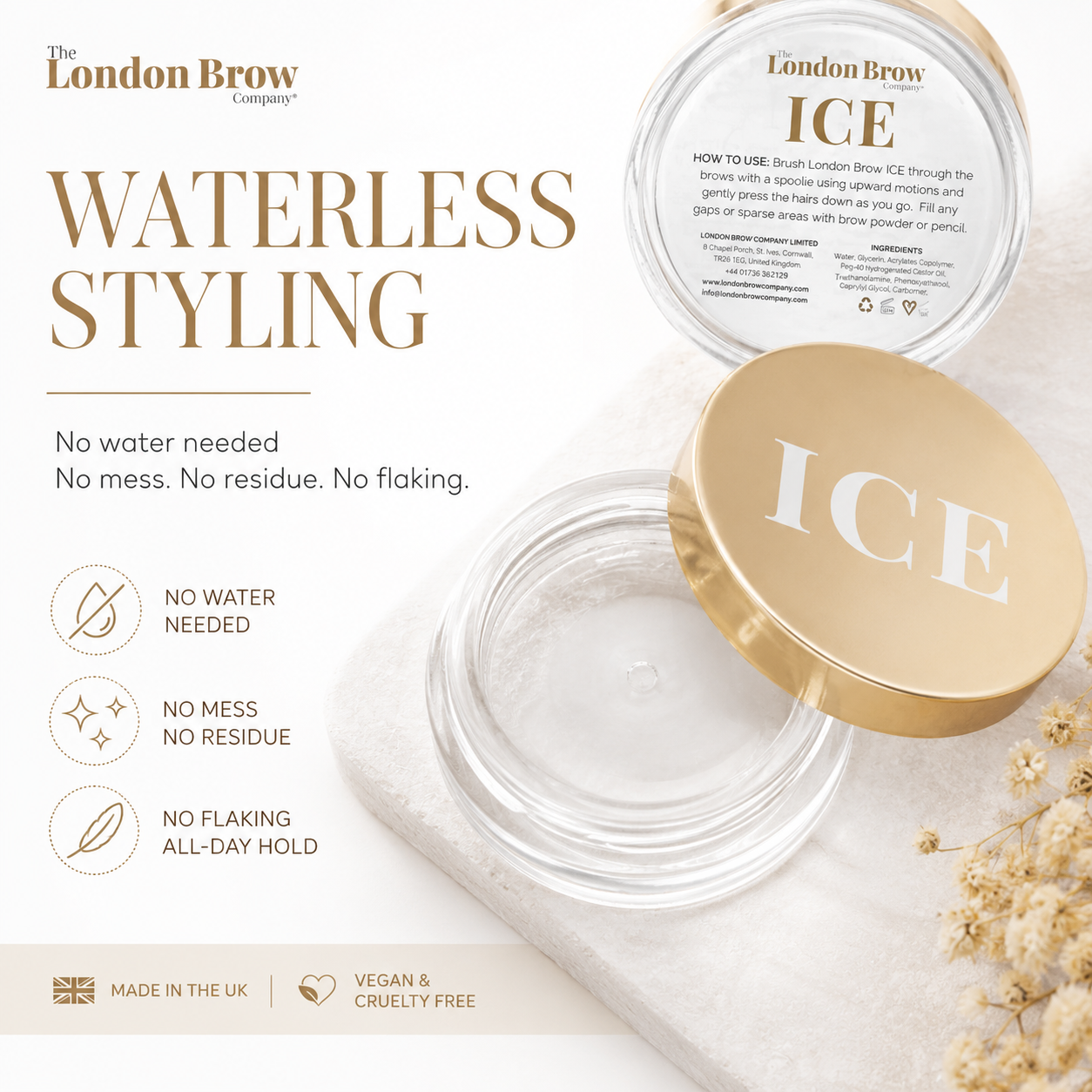 London Brow ICE – Waterless Brow Styling Wax for Fluffy, Laminated & Defined Brows