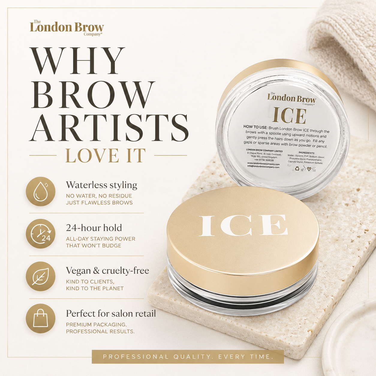 London Brow ICE – Waterless Brow Styling Wax for Fluffy, Laminated & Defined Brows