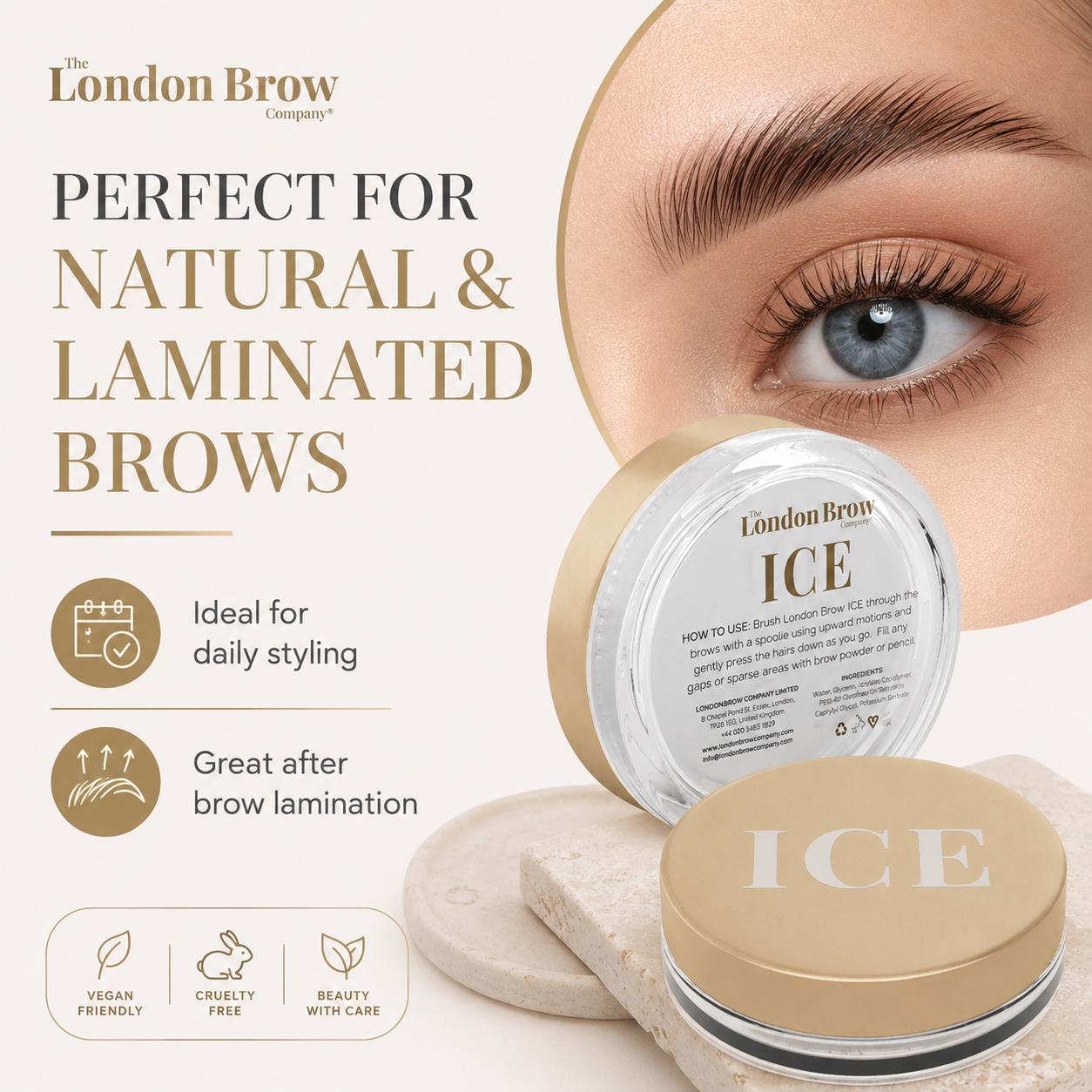 London Brow ICE – Waterless Brow Styling Wax for Fluffy, Laminated & Defined Brows