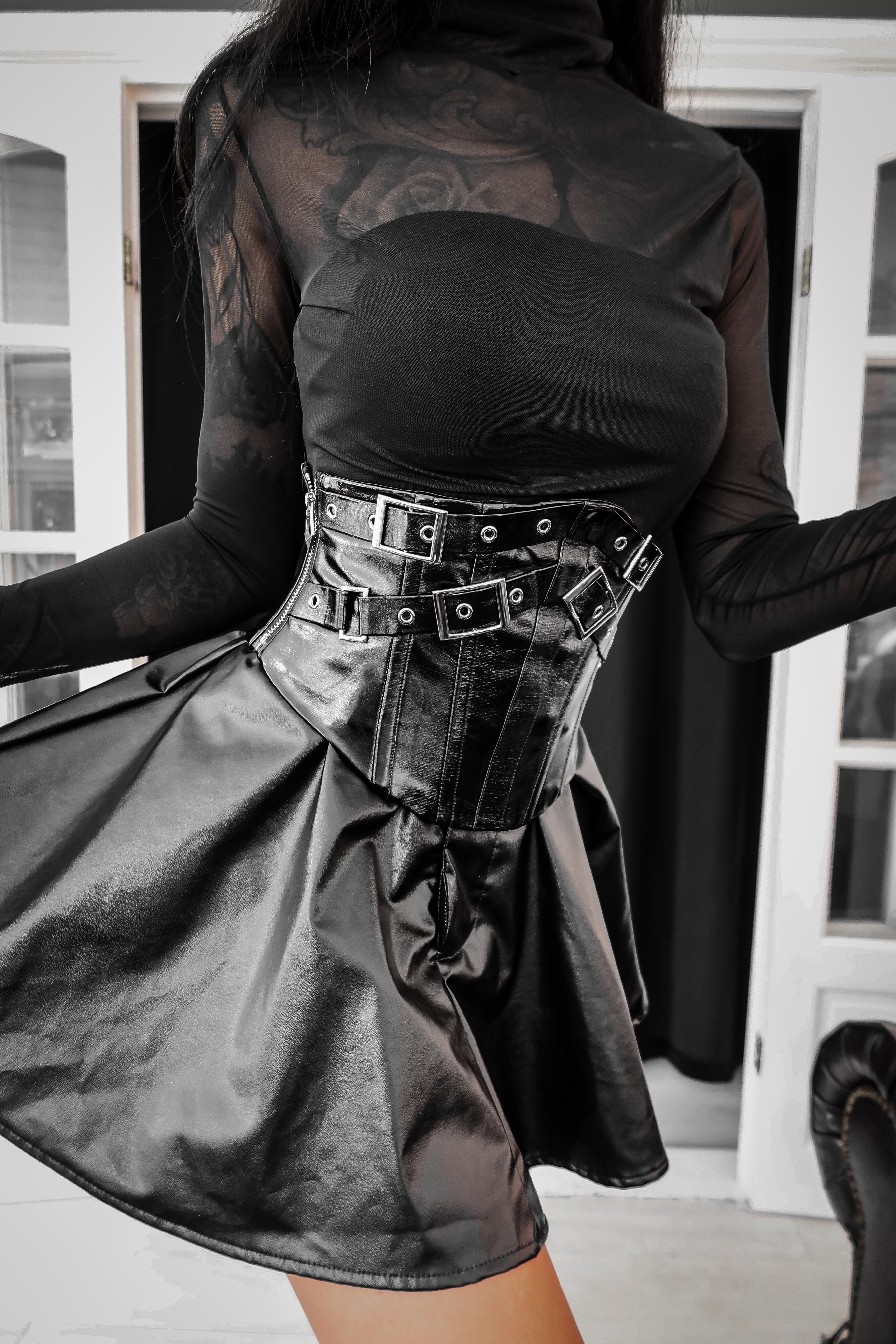Dark in Lia Punk Love Patent Leather Waist Corset with Metal Accents - Size UK 18 Left Only!