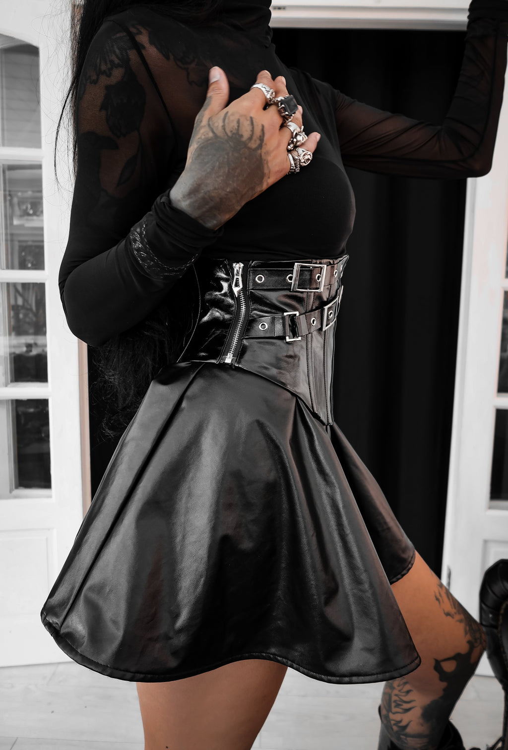 Dark in Lia Punk Love Patent Leather Waist Corset with Metal Accents - Size UK 18 Left Only!