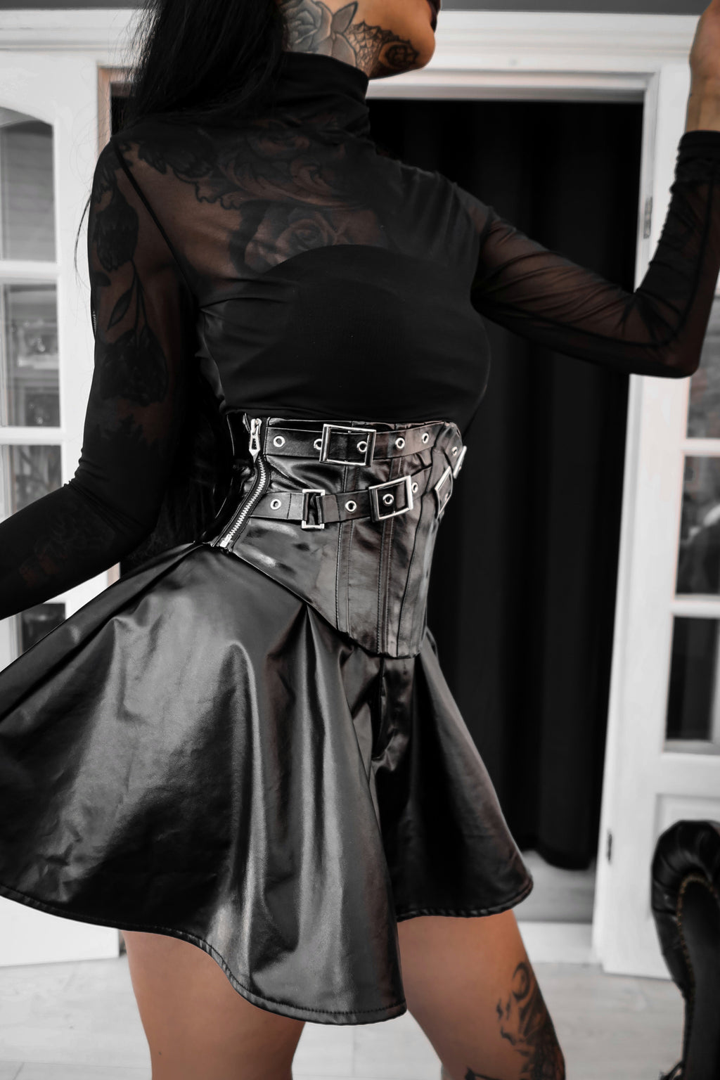 Dark in Lia Punk Love Patent Leather Waist Corset with Metal Accents - Size UK 18 Left Only!