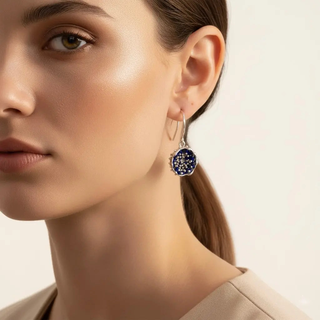 Dance of Stamens Medium Earring, Gold Plated Earring with Lapis Lazuli