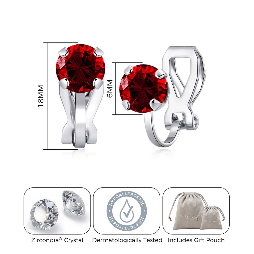 Dark Red Crystal Clip On Earrings Created with Zircondia® Crystals