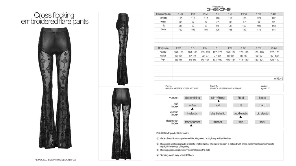Punk Rave Seraphina Gothic Lace Flares - Cross Flocking Mesh Leggings