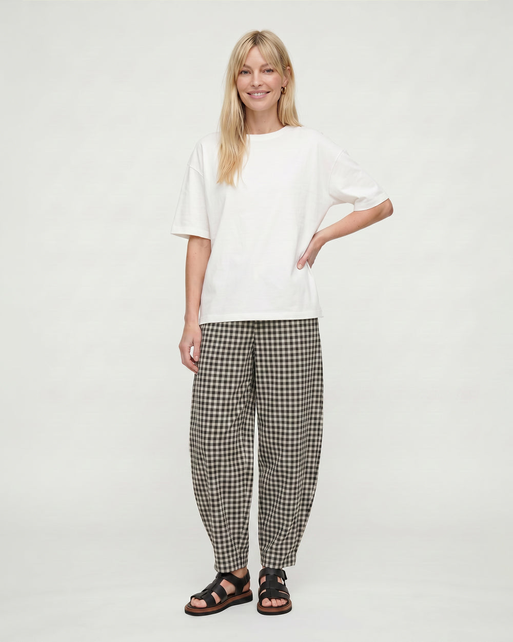Kate Black Check Barrel Leg Trouser