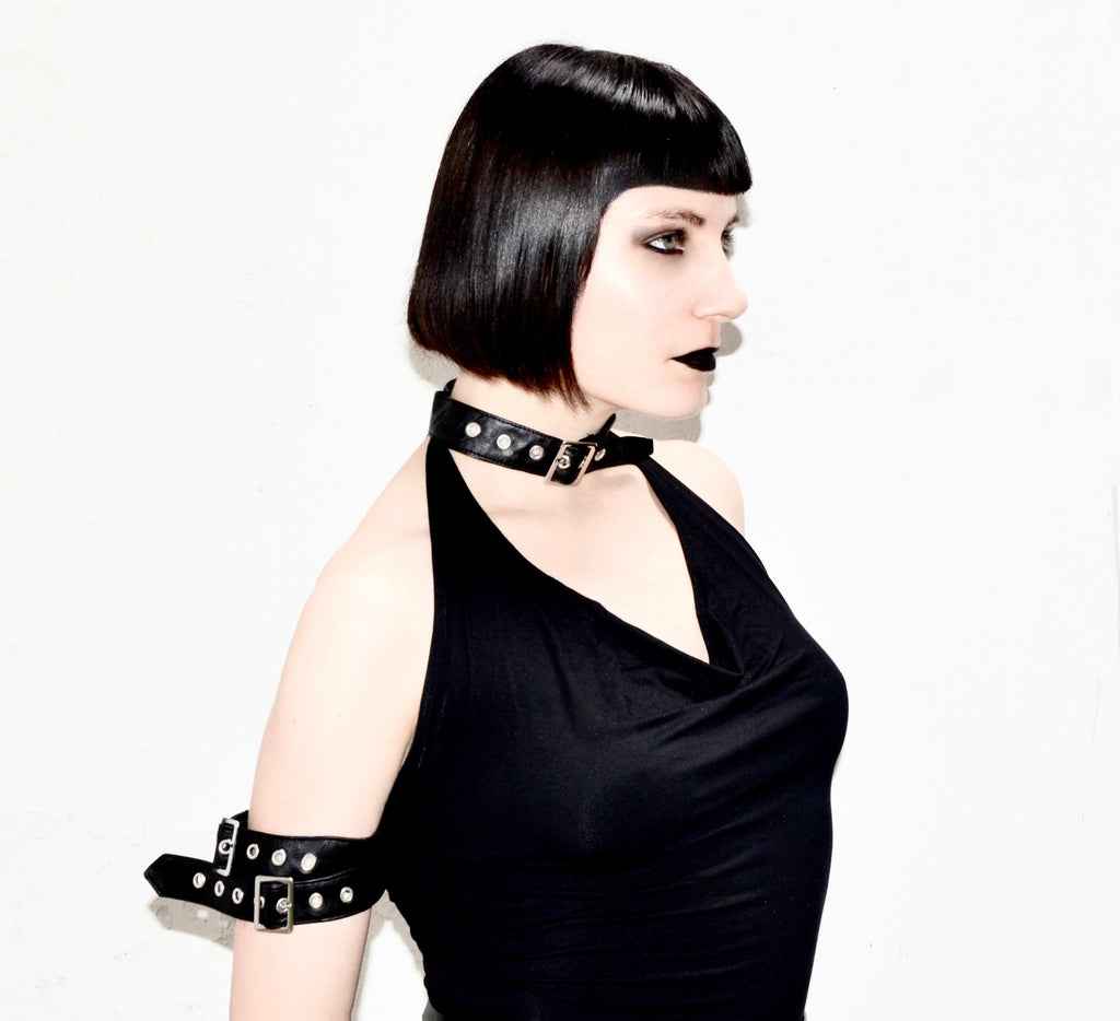 Necessary Evil Aphrodite Plunge Cowl Neck Top - Faux Leather Gothic Going Out Top