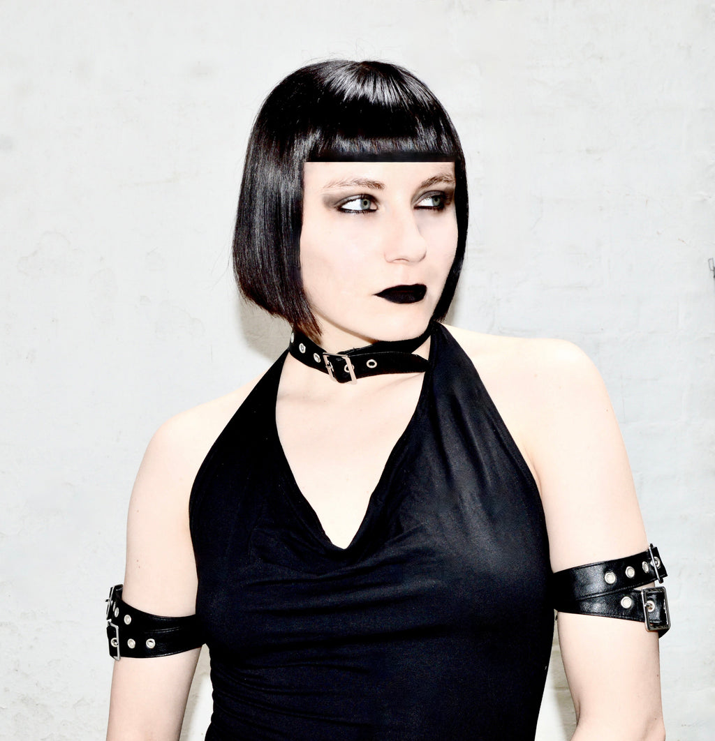 Necessary Evil Aphrodite Plunge Cowl Neck Top - Faux Leather Gothic Going Out Top