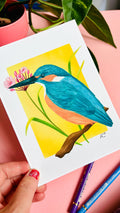 Kingfisher Wildlife and Botanical Art Print- British Birds Wall Art for Nature Lovers