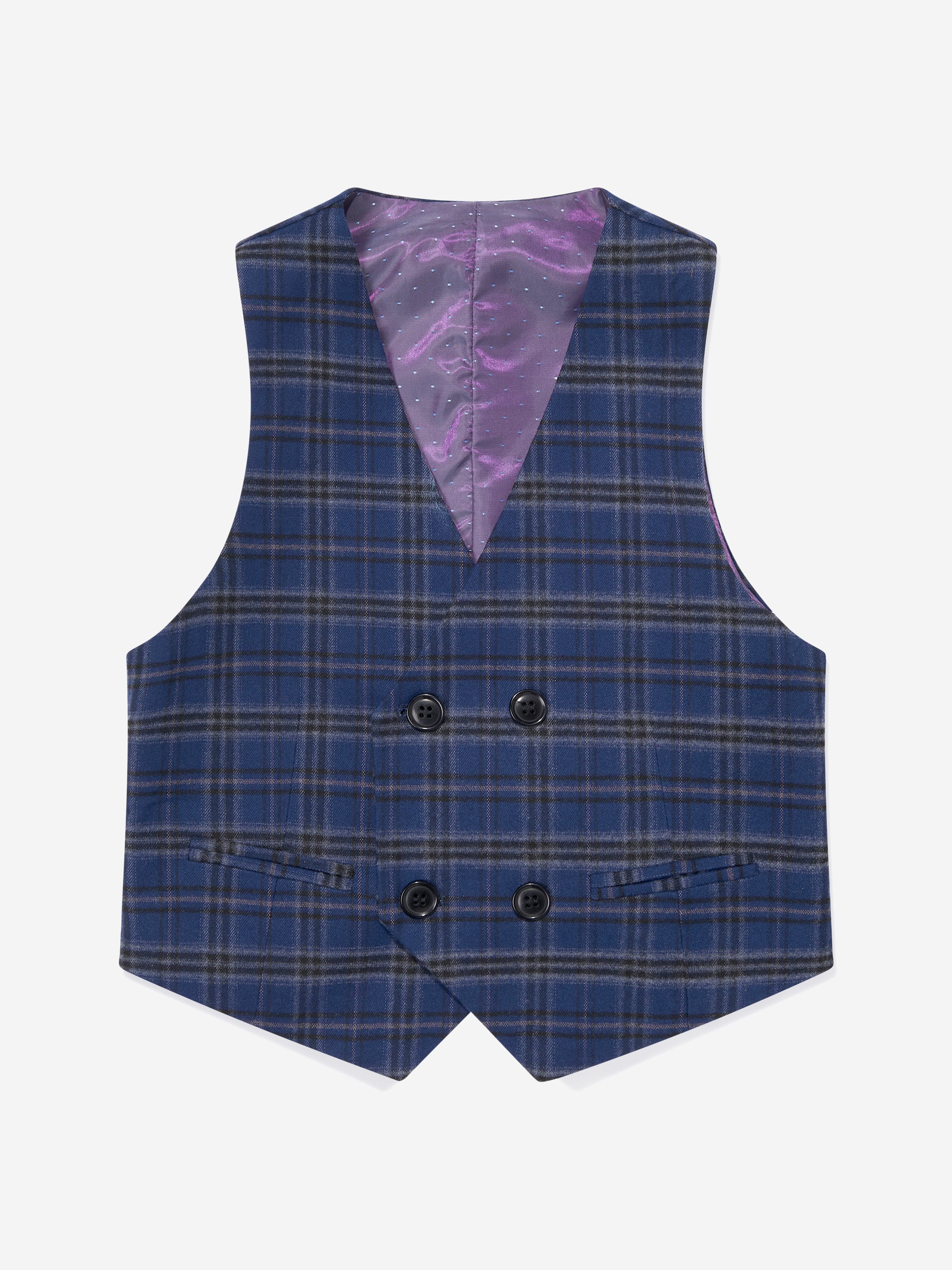 SUITLAB London Boys Checked 3 Piece Suit Set in Navy