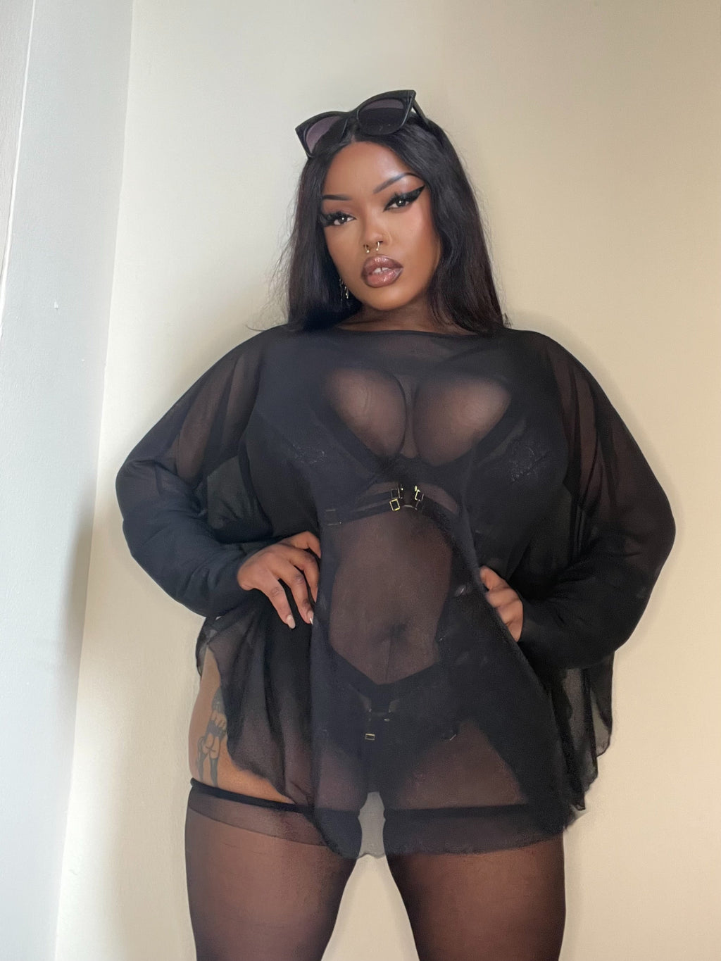 Necessary Evil Circe Gothic Sheer Black Mesh Top - Flowing Layering Piece UK Made