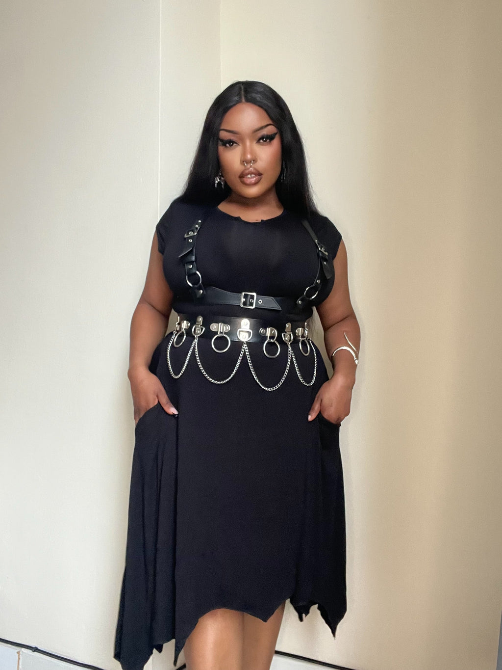 Necessary Evil Evaki Gothic Hi-Low Dress - Bat Wing Hem with Pockets UK Made