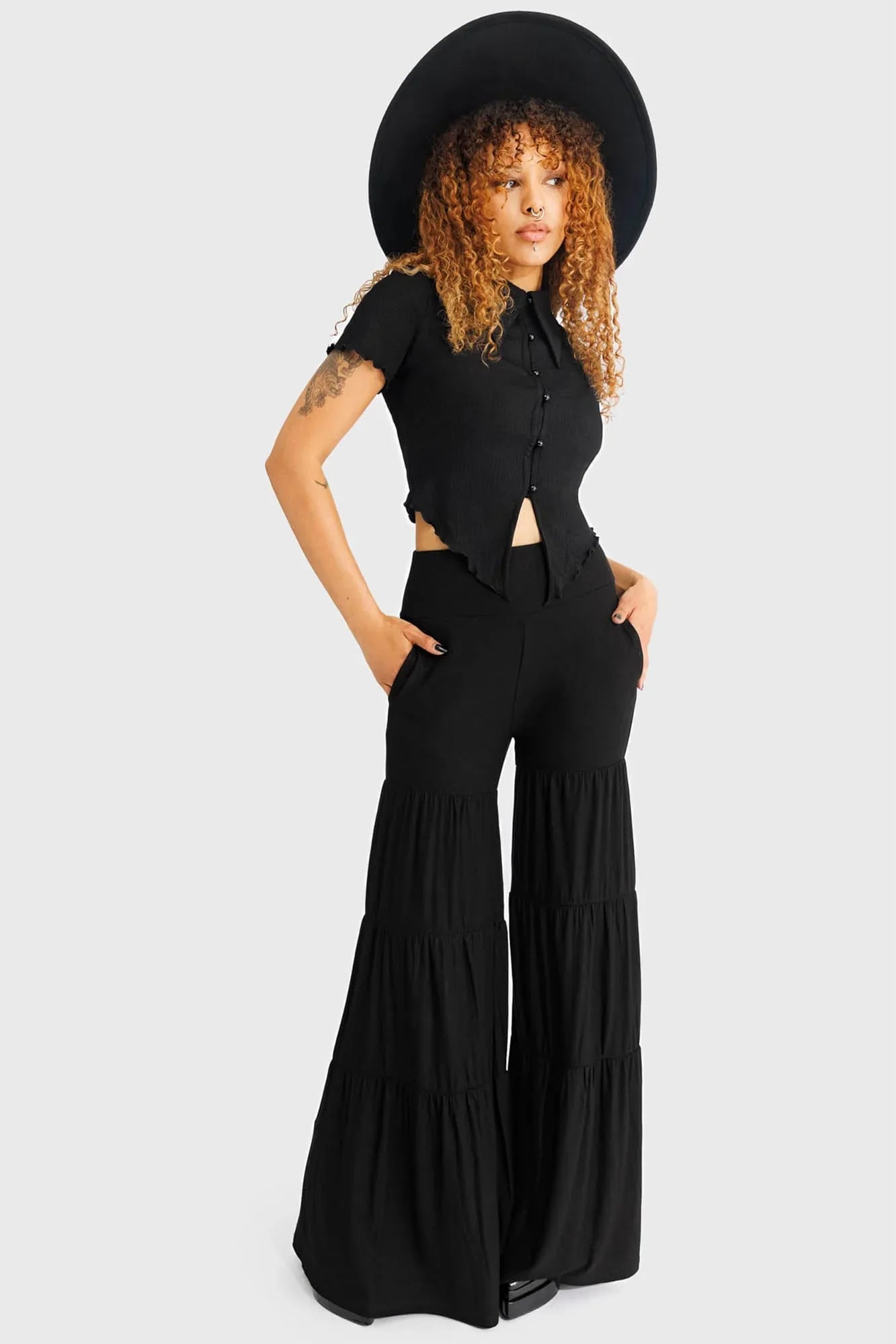 Killstar Maleficum Tiered Wide-Leg Trousers - Size 8 left only