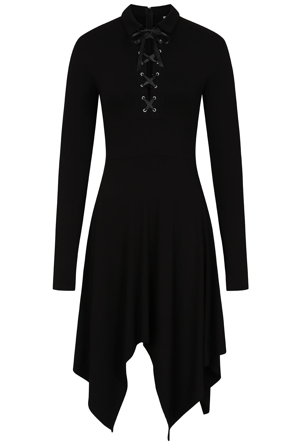 Necessary Evil Kali Gothic Handkerchief Hem Midi Dress - Long Sleeve Black