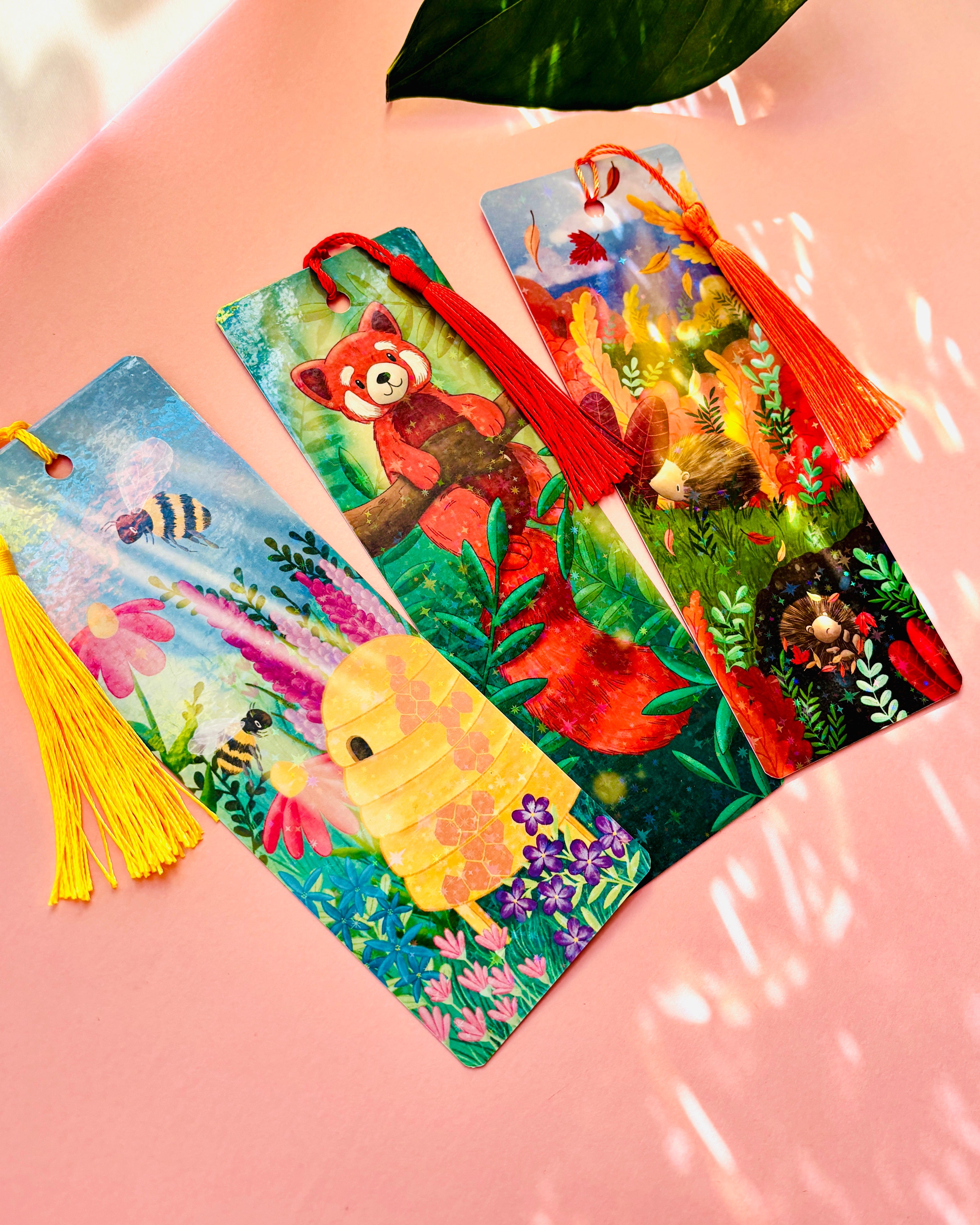 Red Panda Bookmark – Holographic Rainbow Bookmark with Tassel