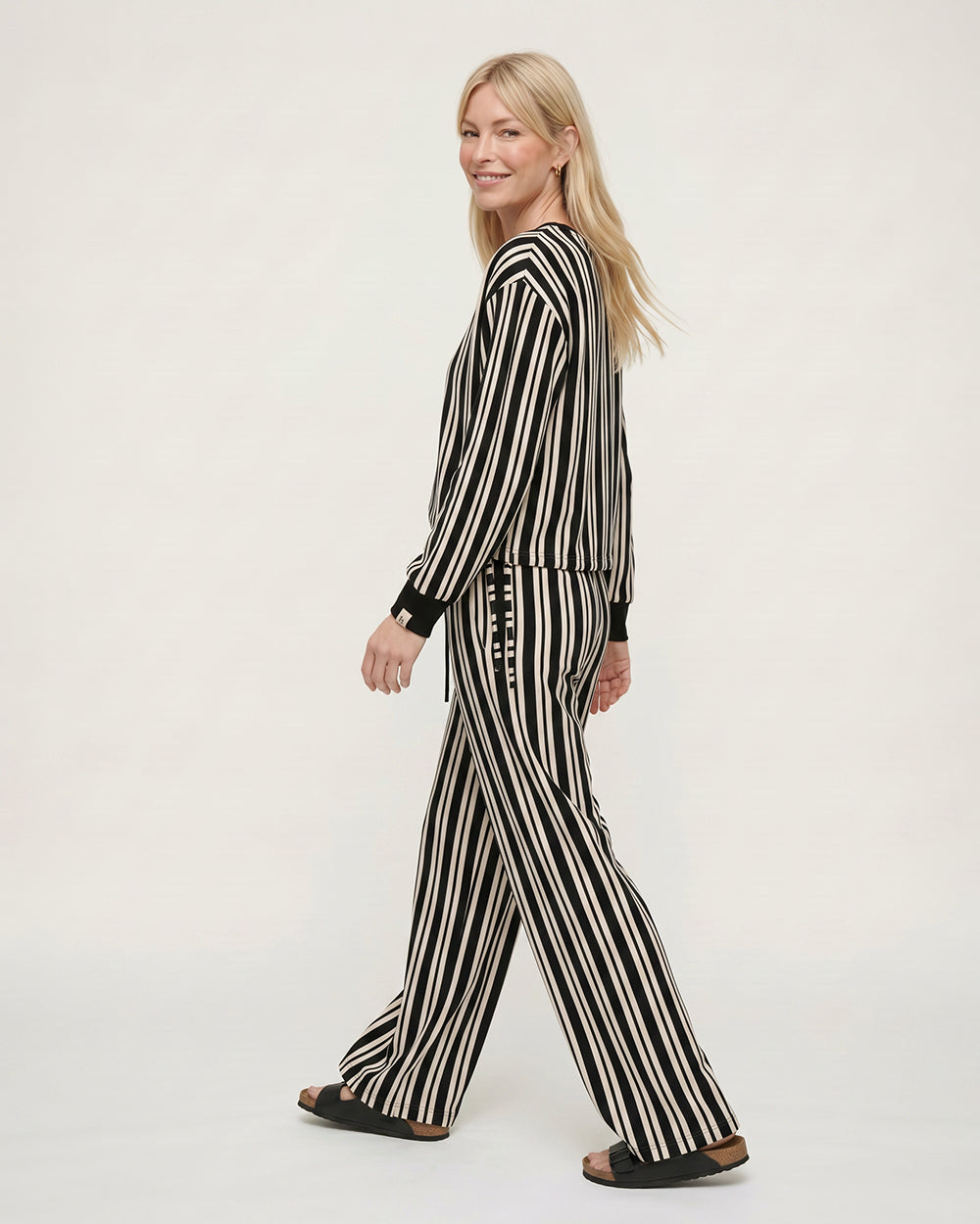 Thi Black Stripe Print Wide Leg Trouser