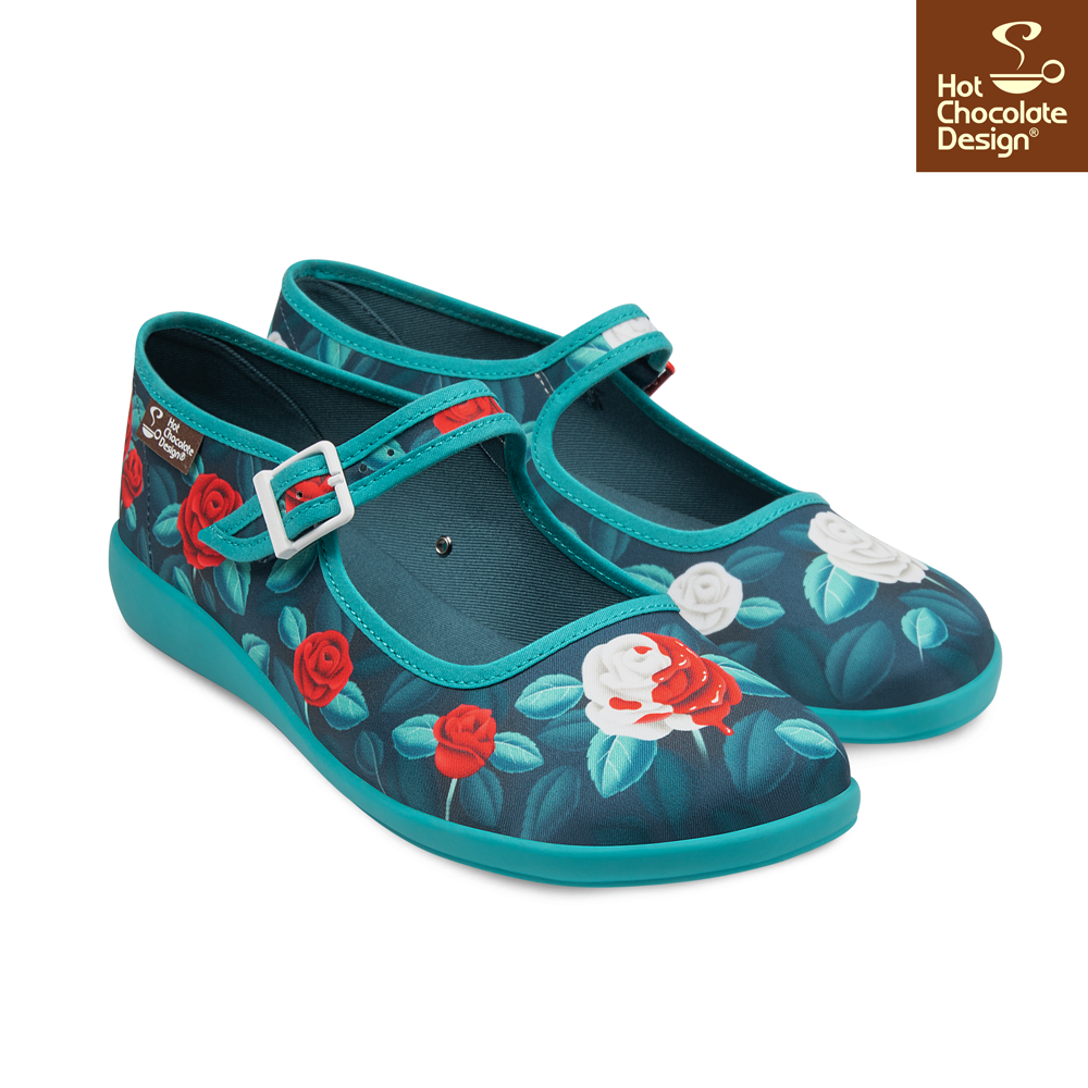 Chocolaticas® Paint the Roses Red – Gothic Floral Mary Jane Flats - Size UK 8.5 Left Only!