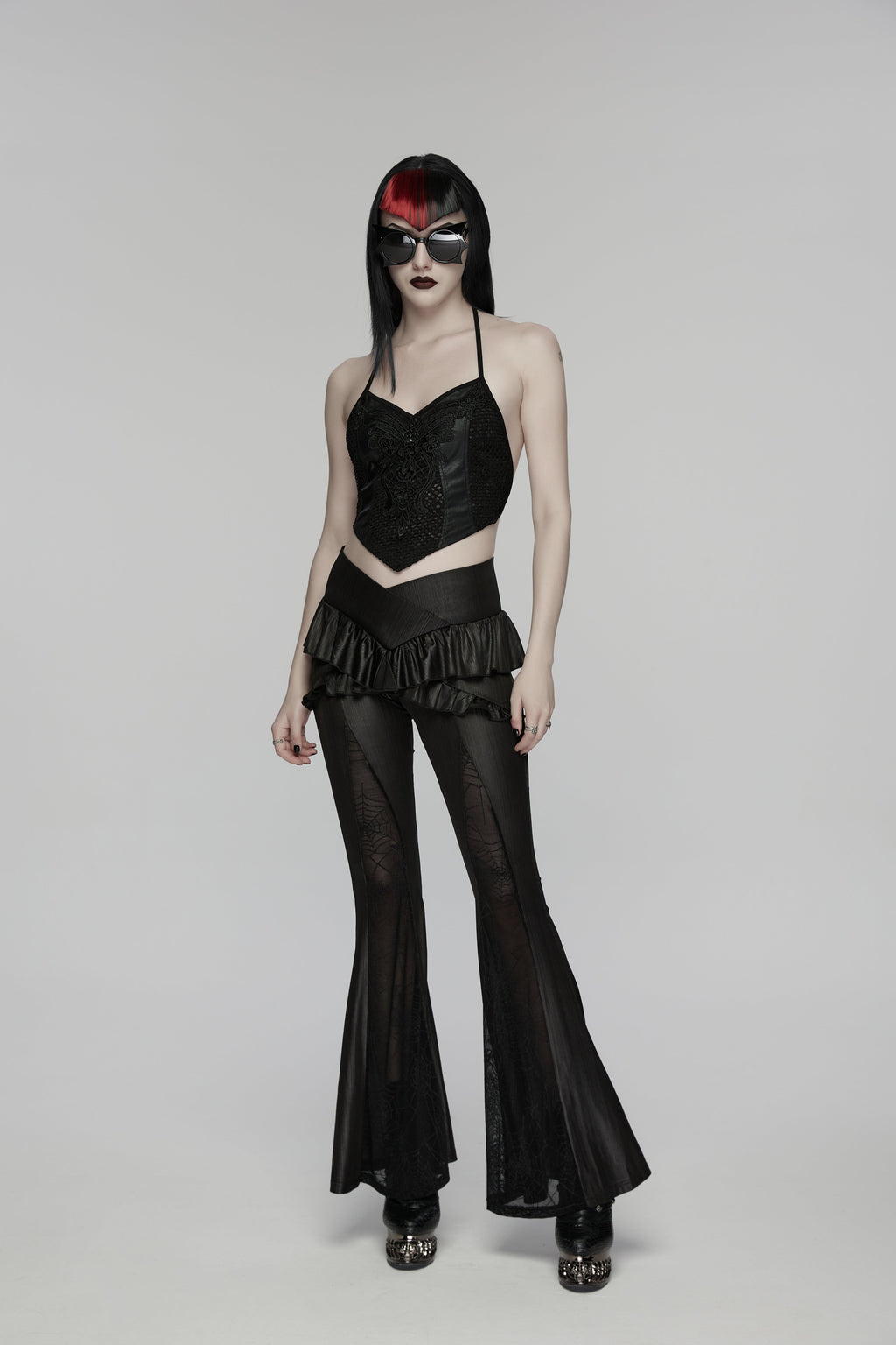 Punk Rave Bellatrix Goth Leggings Flares - Spiderweb Panel Alt Flared Trousers