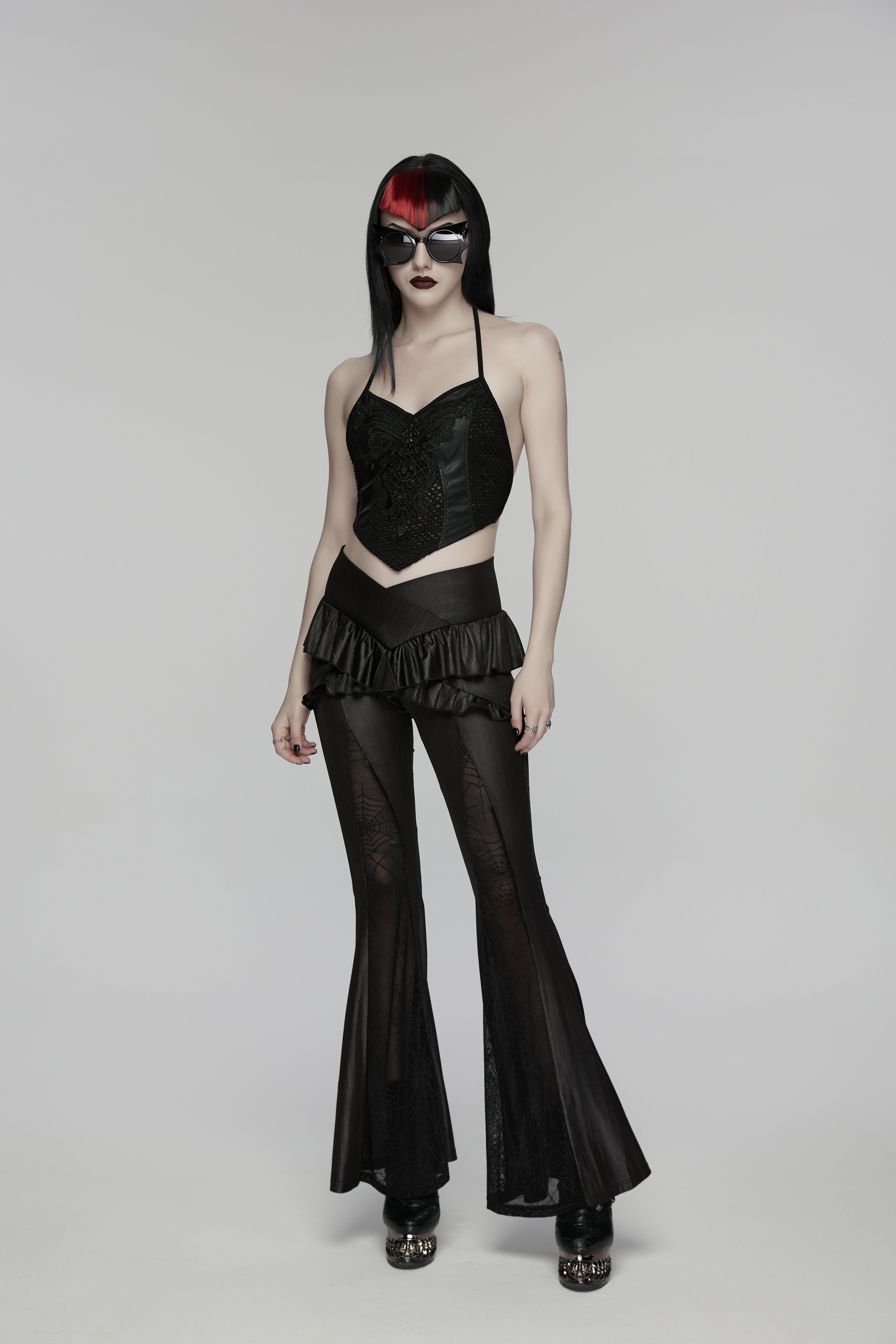 Punk Rave Bellatrix Goth Leggings Flares - Spiderweb Panel Alt Flared Trousers
